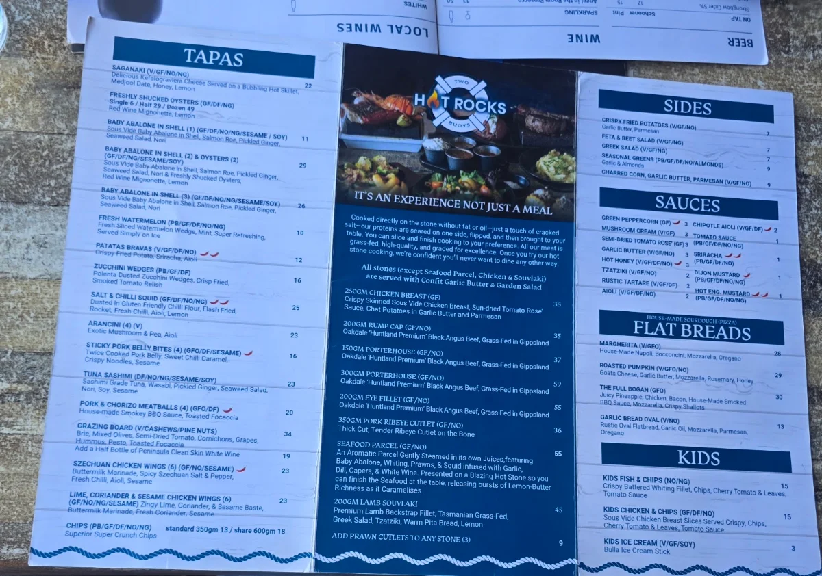Menu, Two Buoys