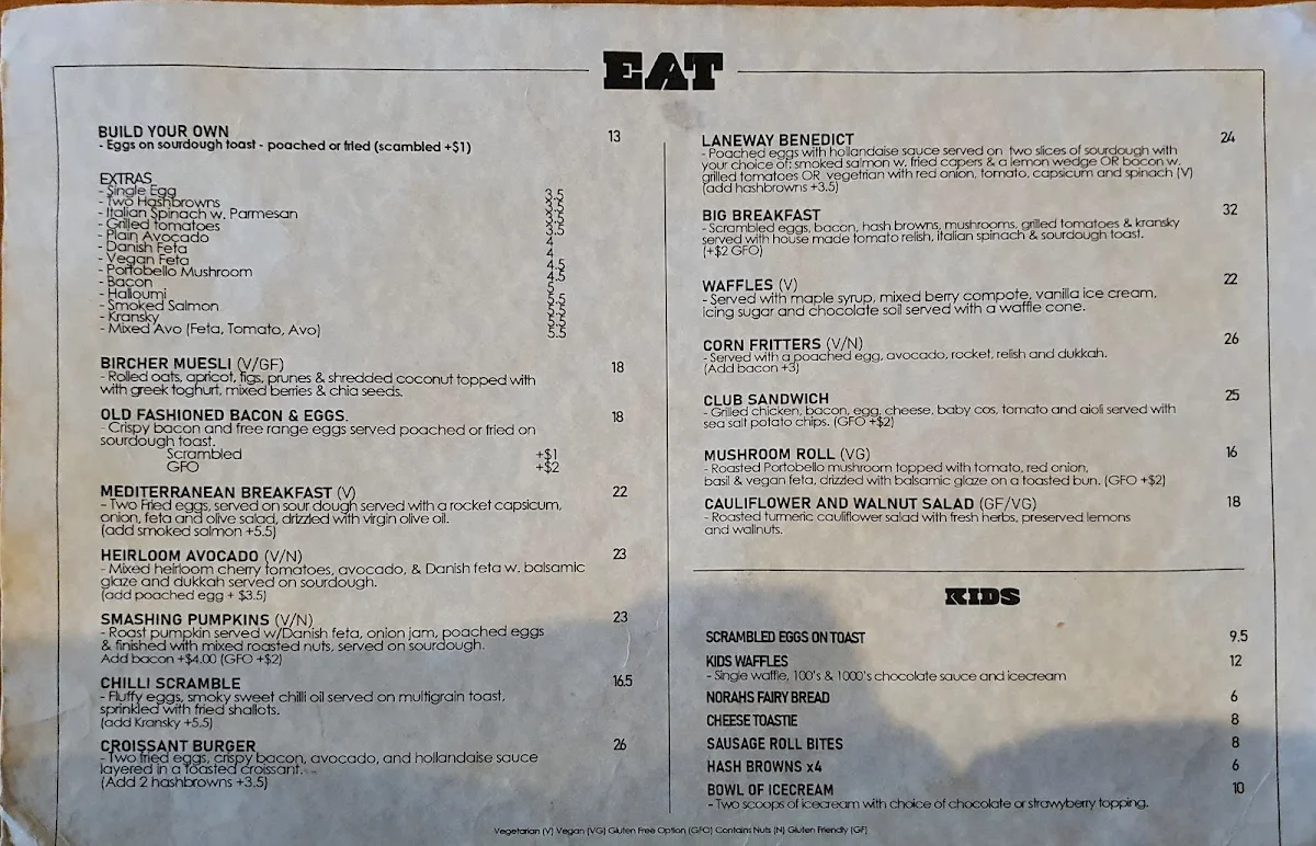 Menu, Two Buoys