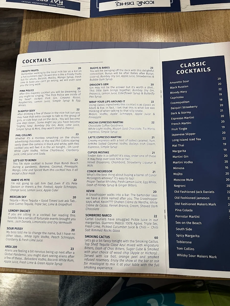 Menu, Two Buoys