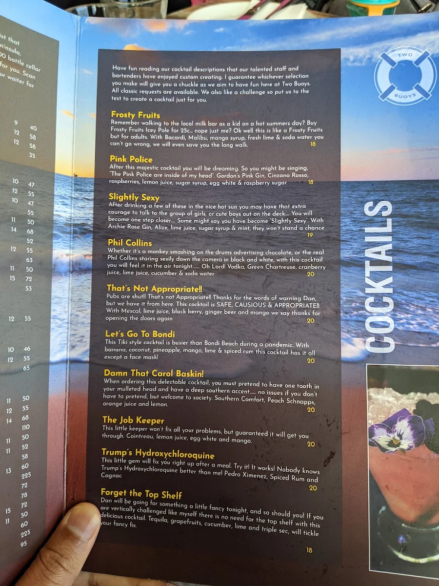 Menu, Two Buoys