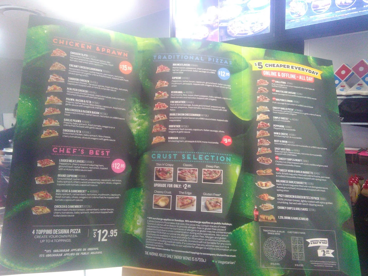 Menu, Domino's Pizza Torquay QLD