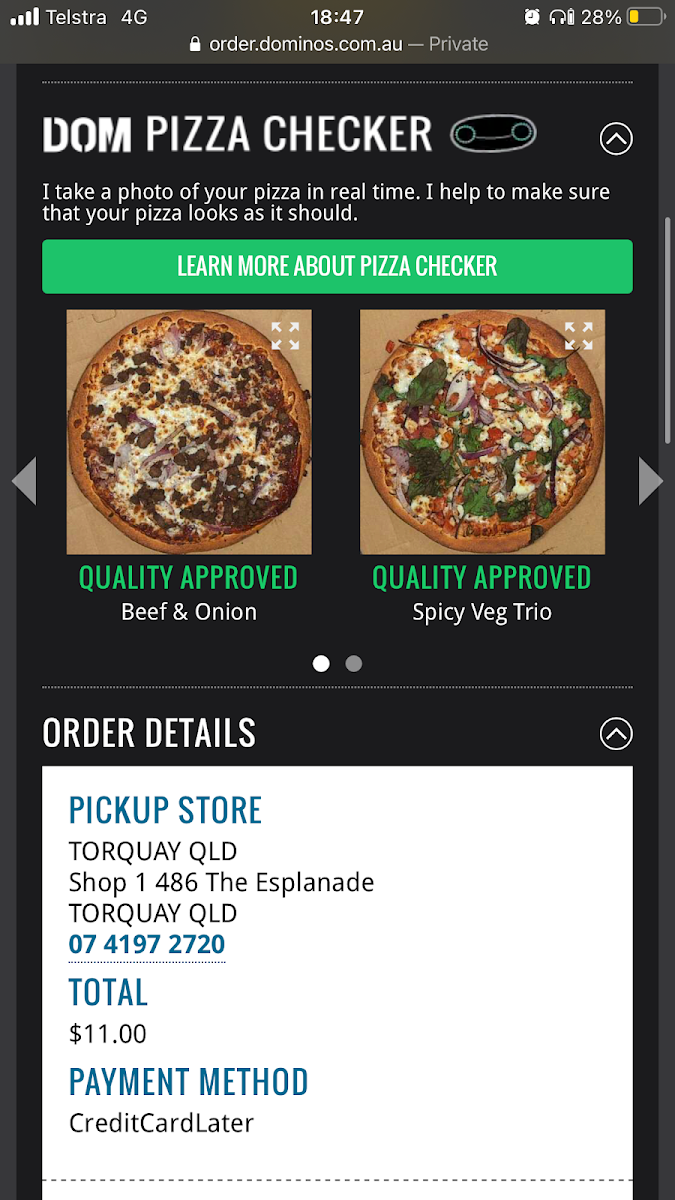 Menu, Domino's Pizza Torquay QLD