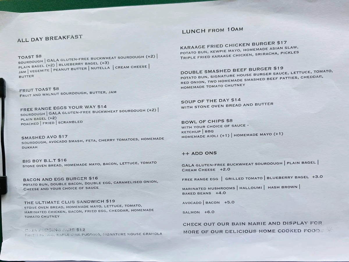 Menu, The Brio Coffee and Kitchen