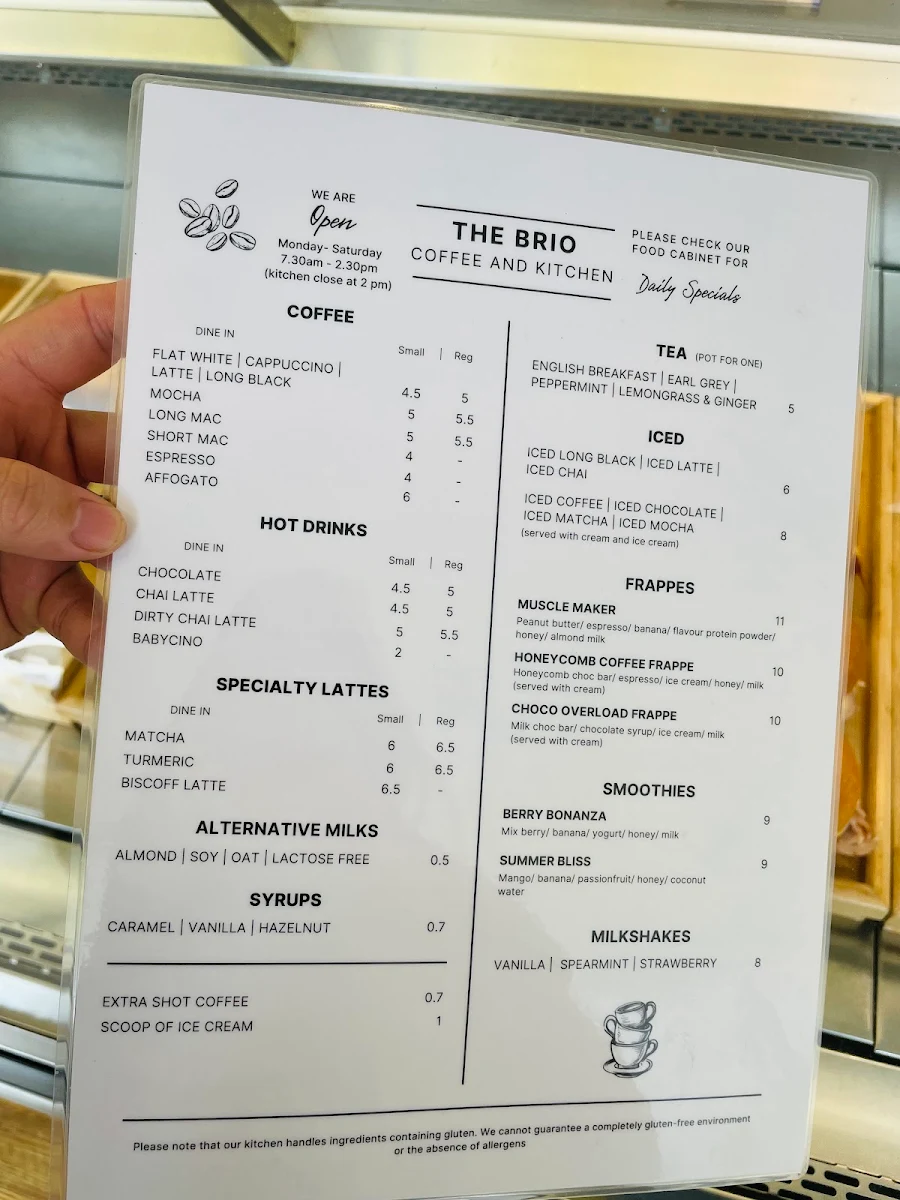 Menu, The Brio Coffee and Kitchen