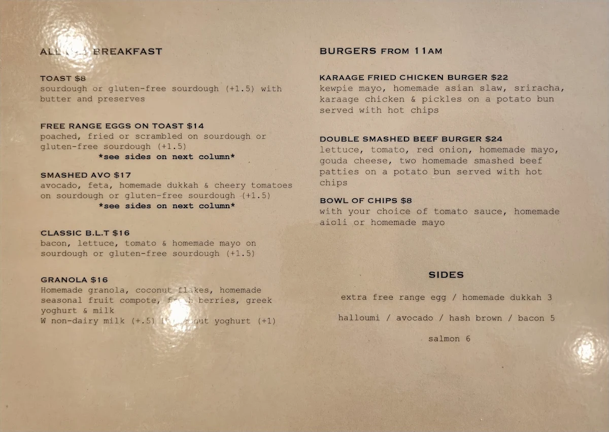 Menu, The Brio Coffee and Kitchen