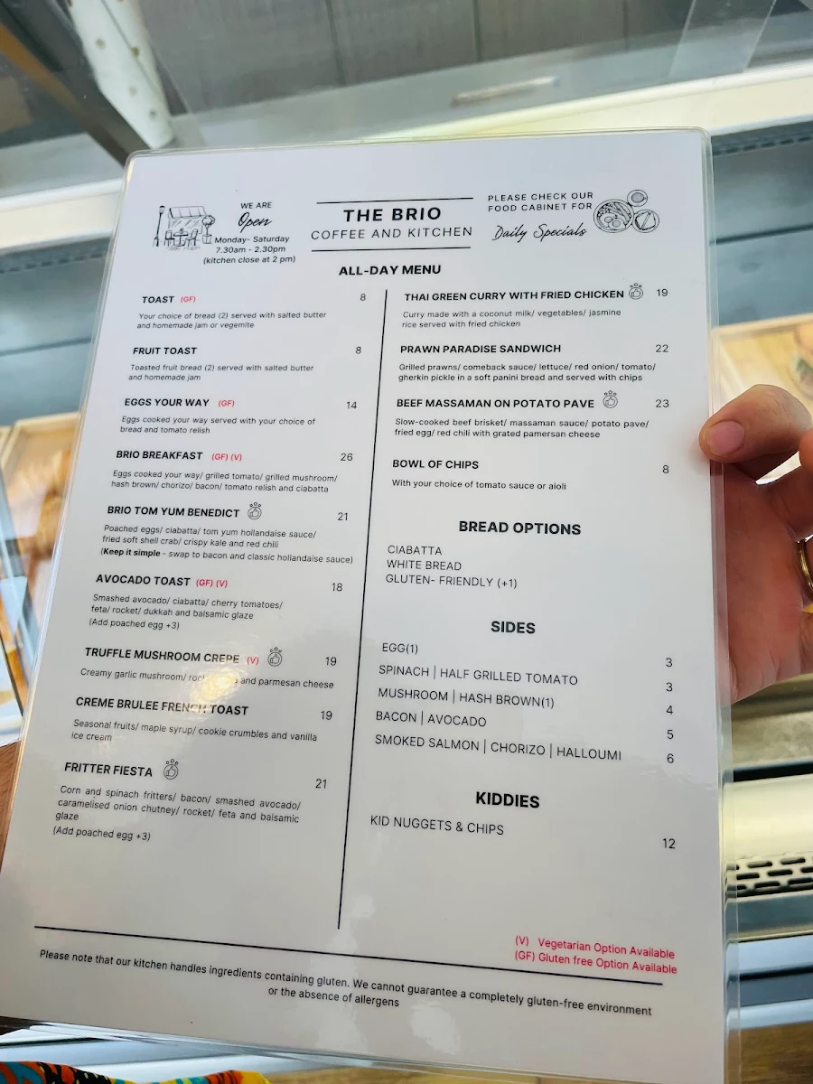 Menu, The Brio Coffee and Kitchen
