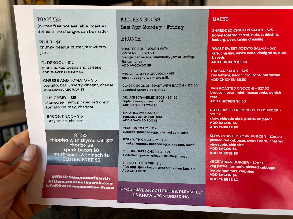 Menu, Little Mason South Perth