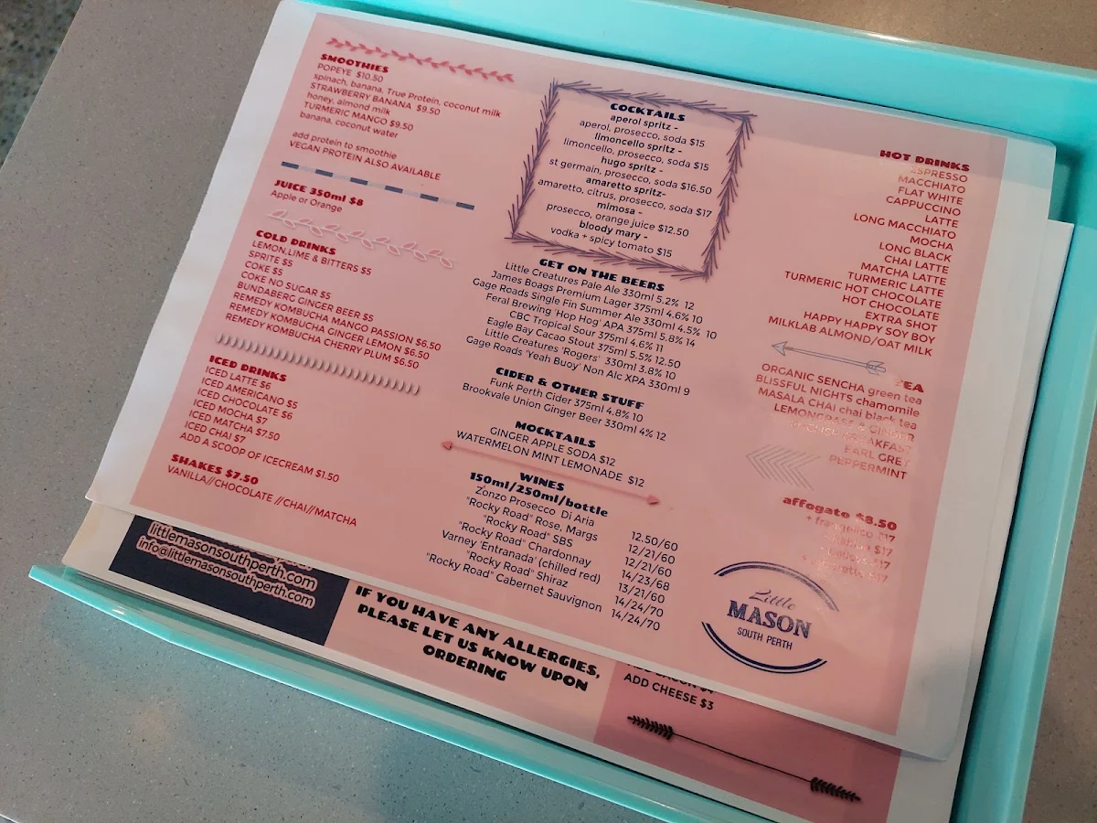 Menu, Little Mason South Perth