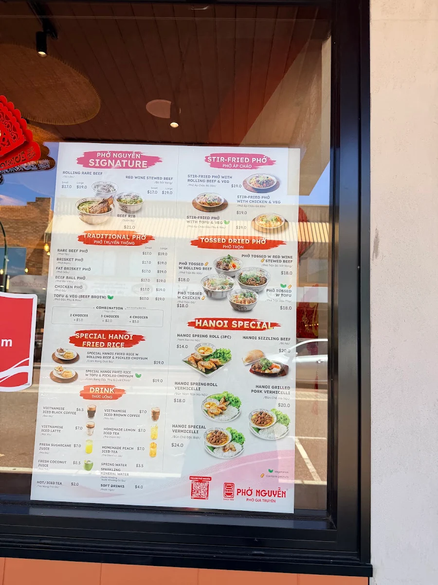 Menu, Phở Nguyễn WA