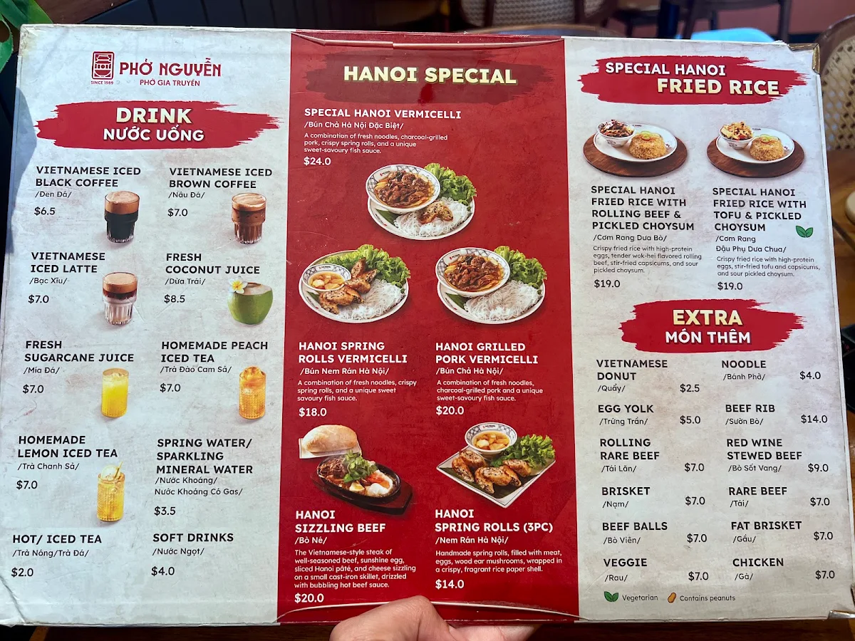 Menu, Phở Nguyễn WA