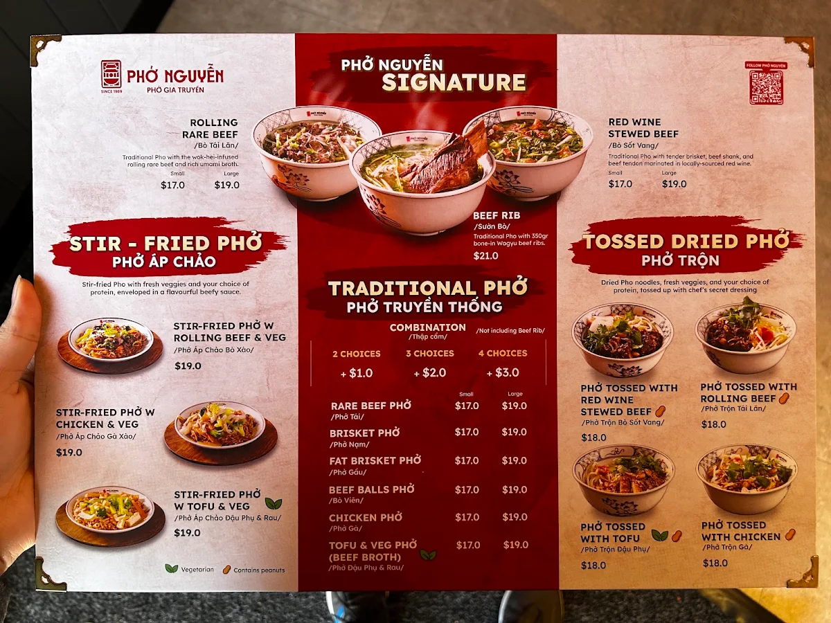 Menu, Phở Nguyễn WA
