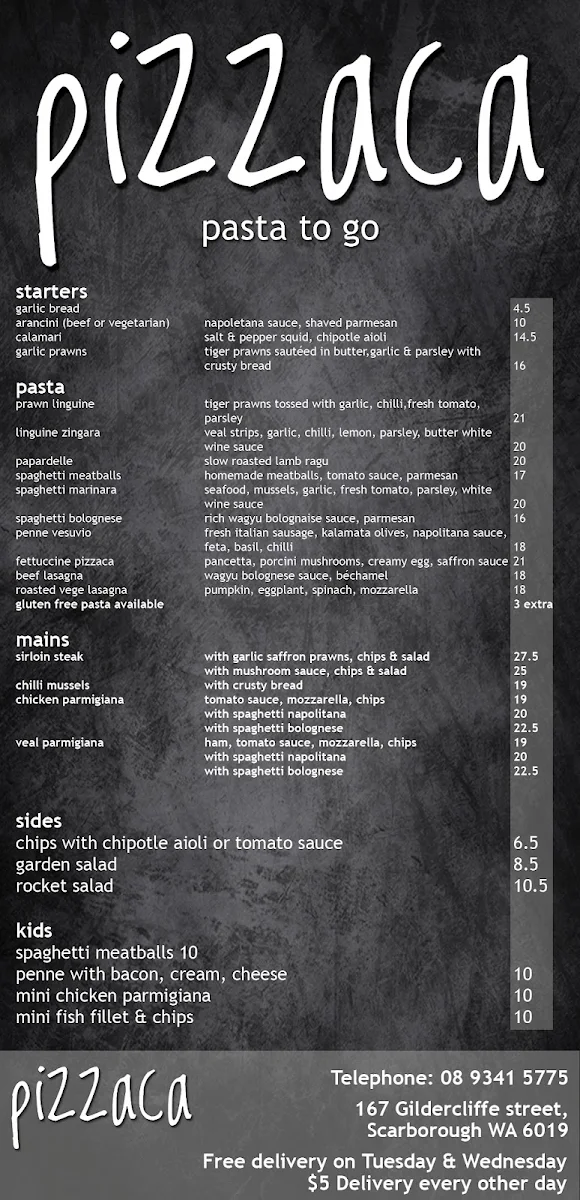 Menu, Cafe PIZZ by Pizzaca