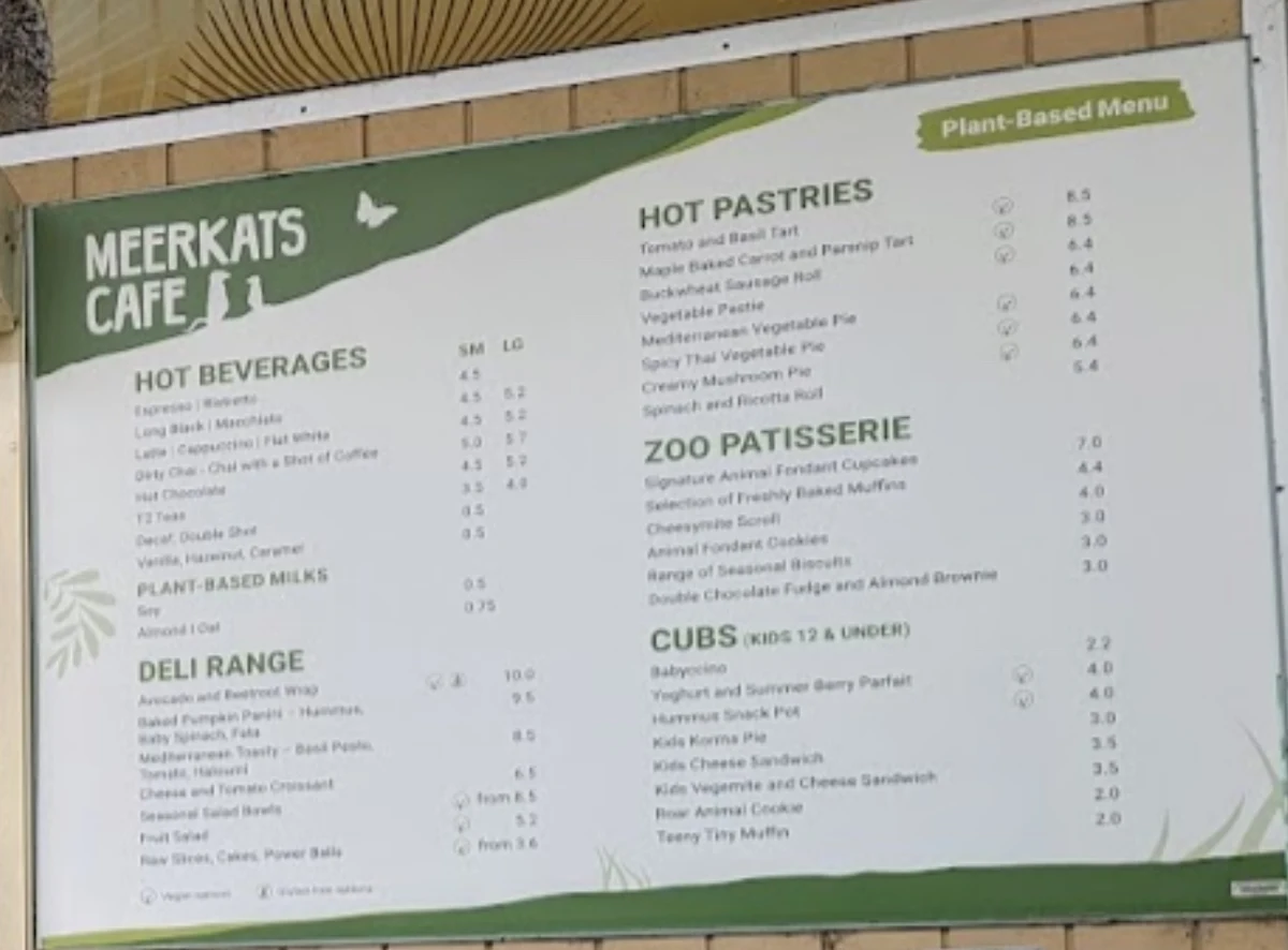 Menu, Meerkats Cafe