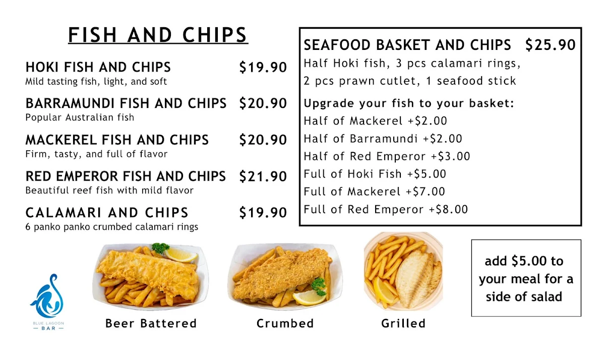Menu, Blue Lagoon Bar