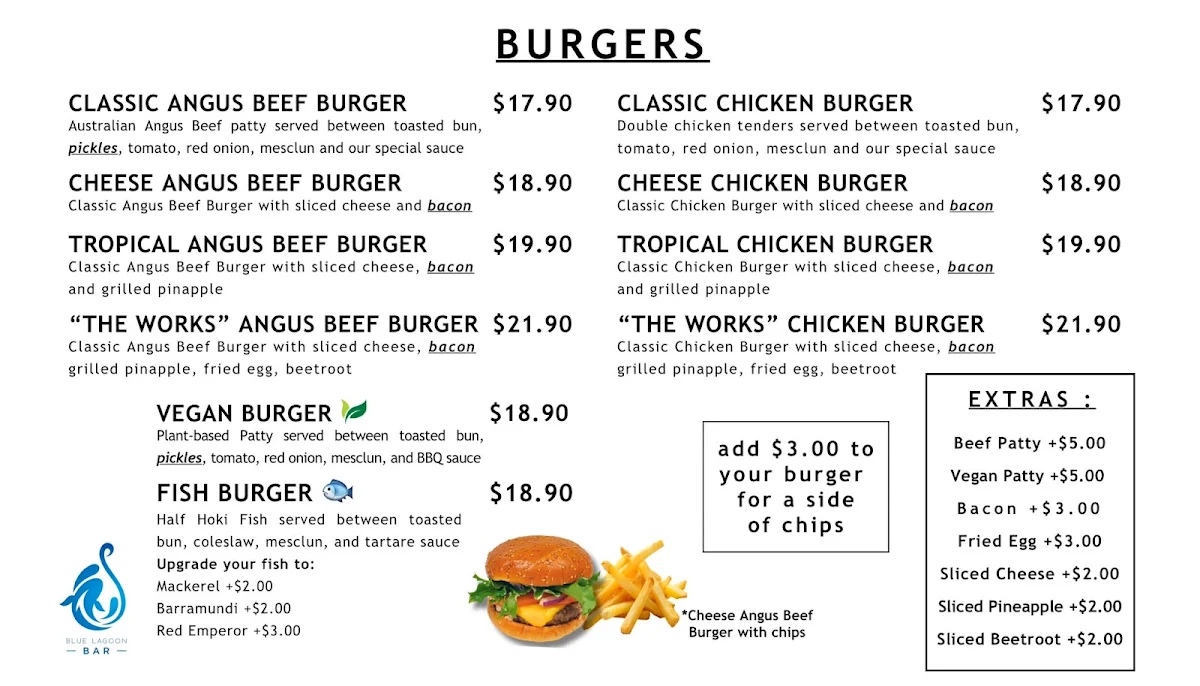 Menu, Blue Lagoon Bar