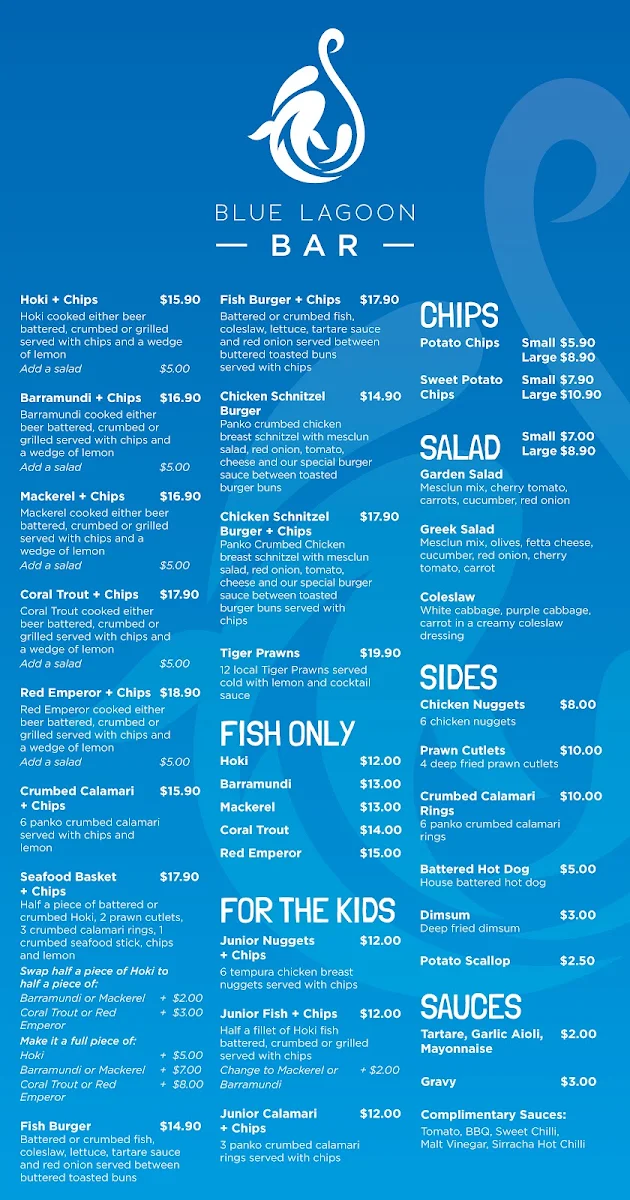 Menu, Blue Lagoon Bar
