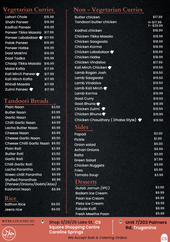 Menu, Chaskah Caroline Springs