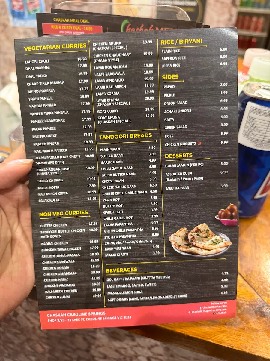 Menu, Chaskah Caroline Springs