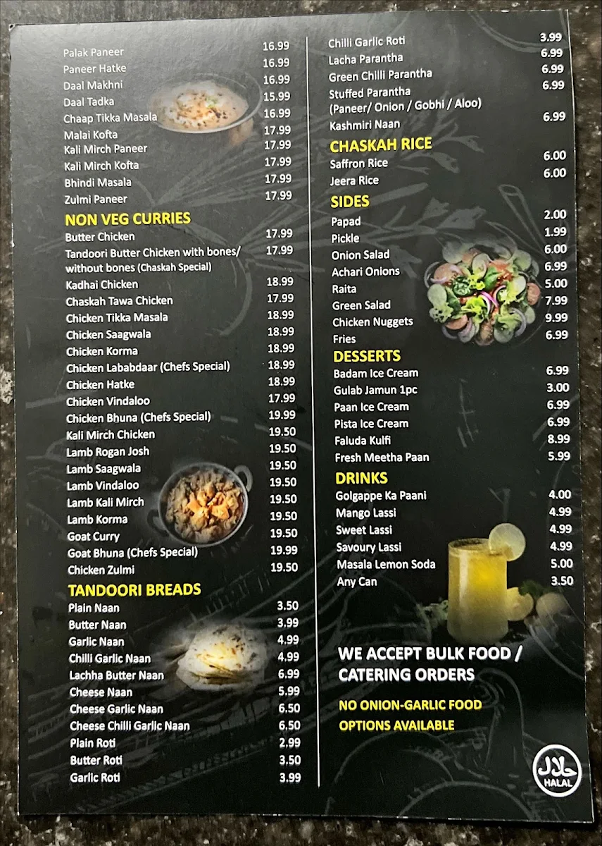 Menu, Chaskah Caroline Springs