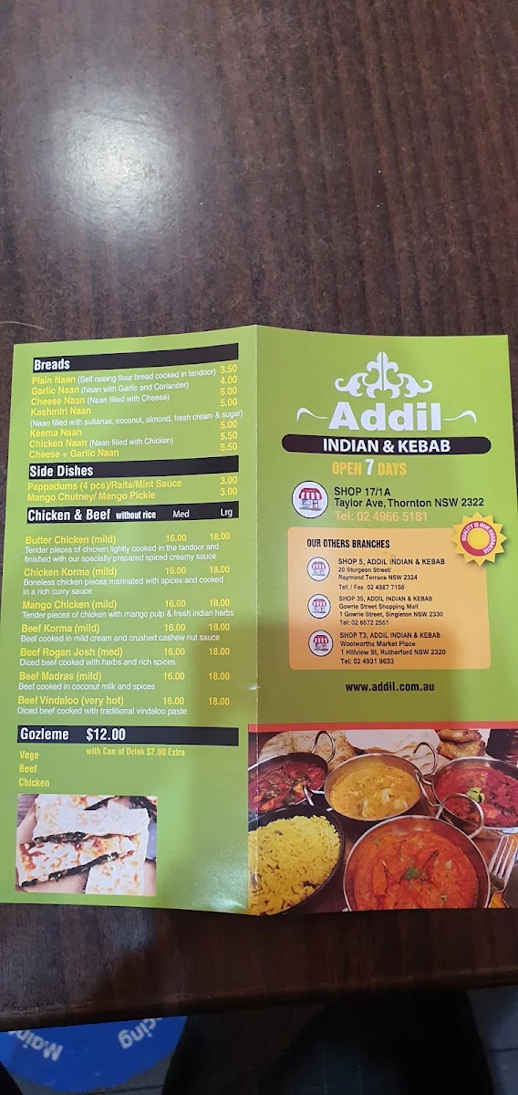 Menu, Addil Indian & Kebab Restaurant