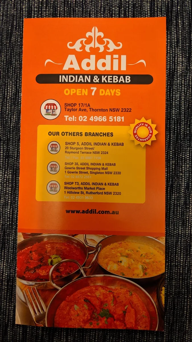 Menu, Addil Indian & Kebab Restaurant