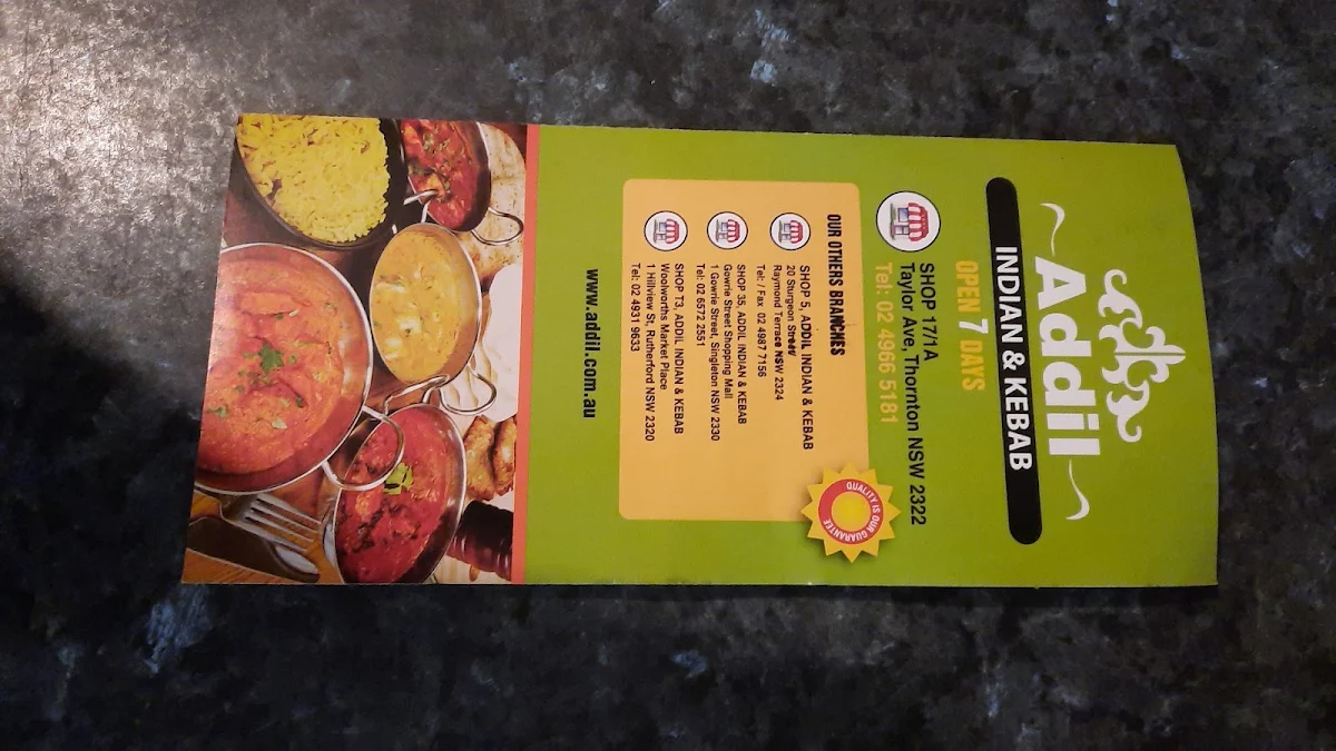 Menu, Addil Indian & Kebab Restaurant