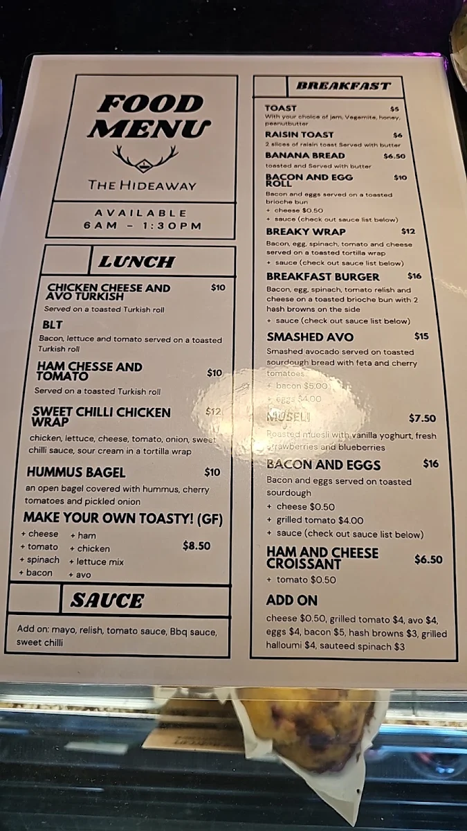 Menu, The Hideaway