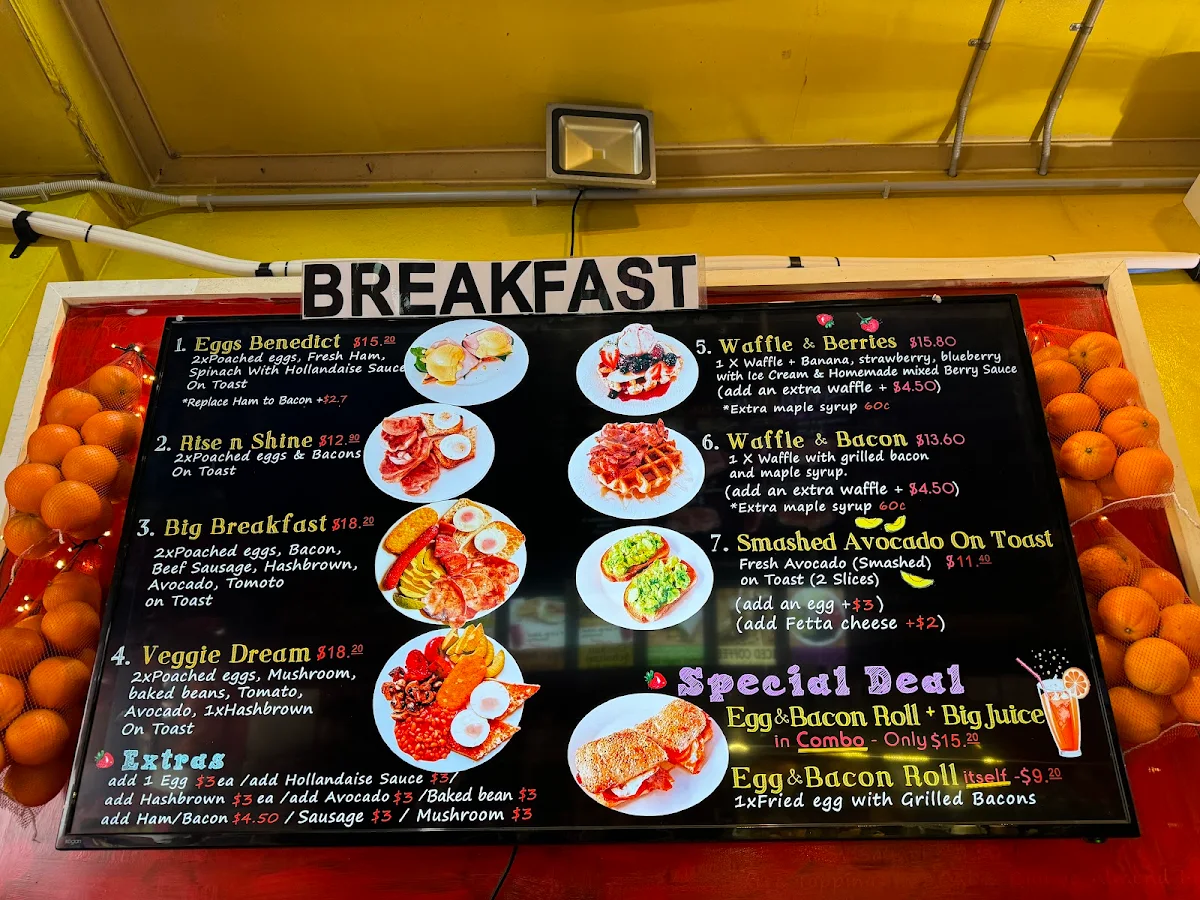 Menu, Tropicana Juice Food Bar Swanston St