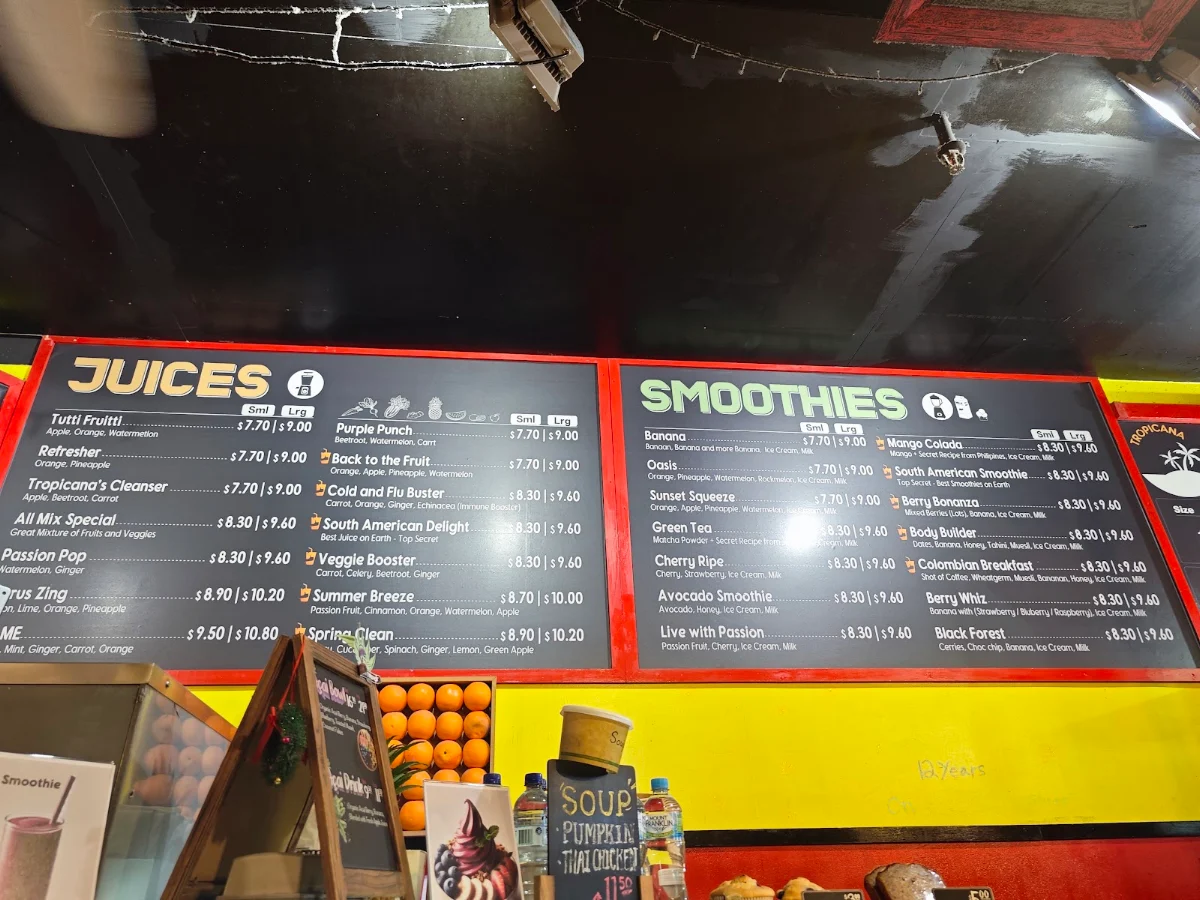 Menu, Tropicana Juice Food Bar Swanston St