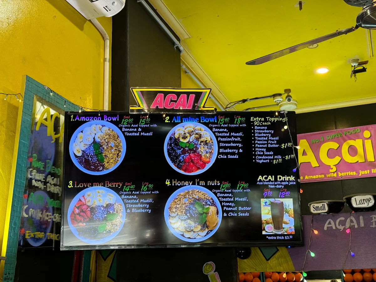 Menu, Tropicana Juice Food Bar Swanston St