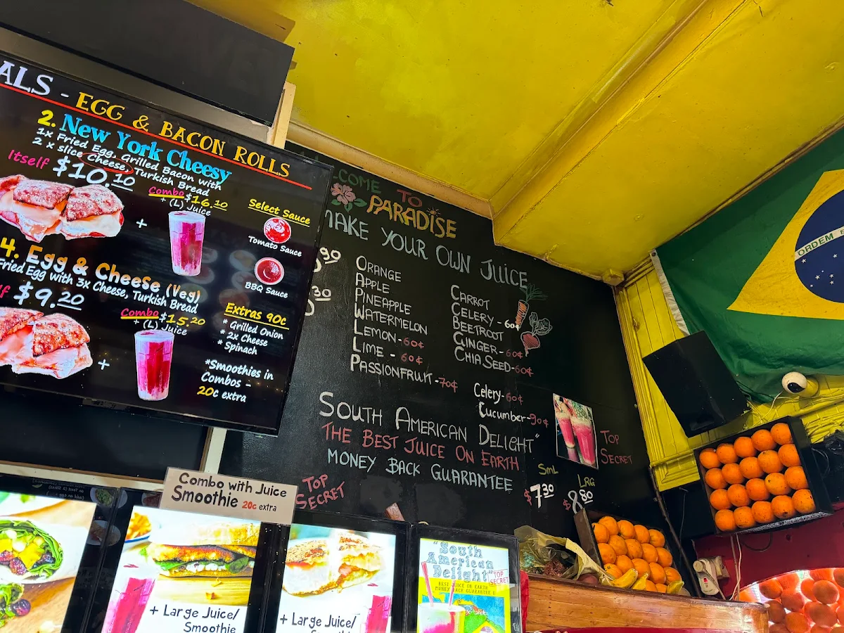 Menu, Tropicana Juice Food Bar Swanston St