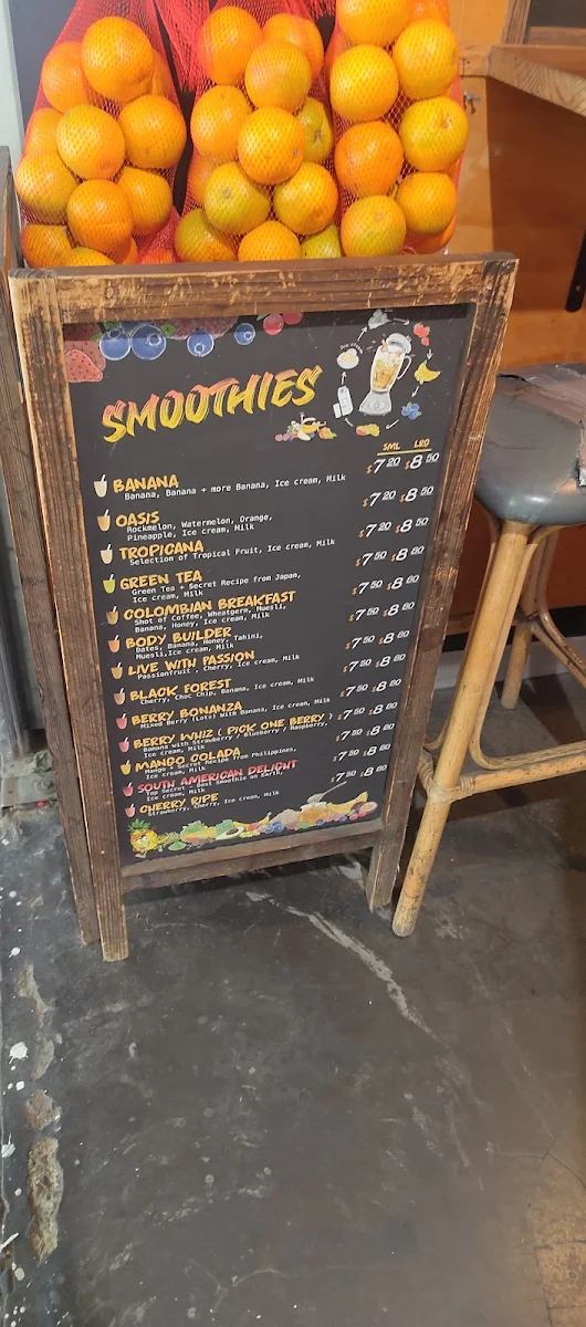 Menu, Tropicana Juice Food Bar Swanston St