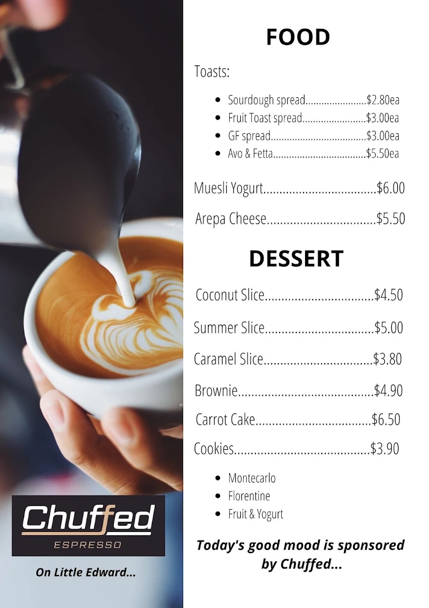 Menu, Bendito Cafe (On Little Edward)