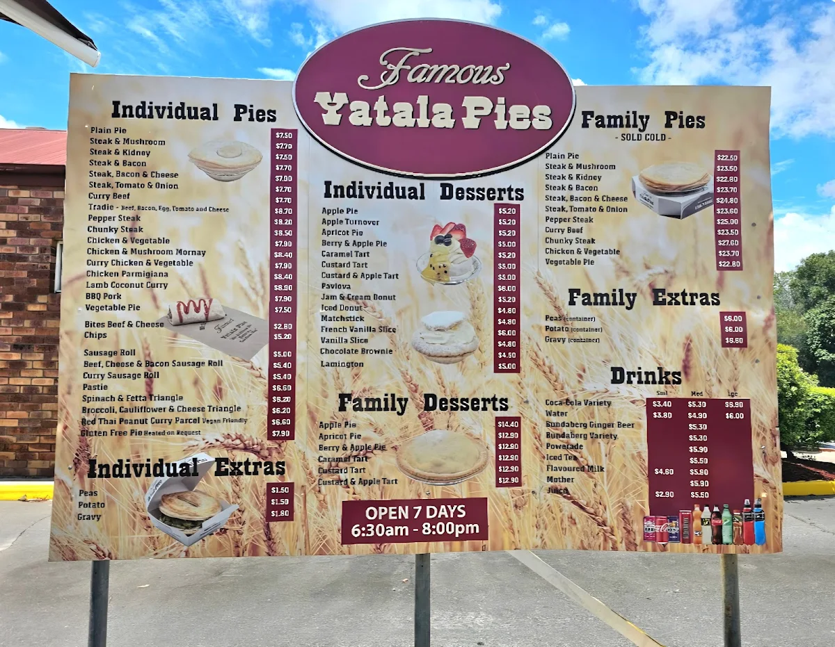 Menu, Famous Yatala Pies