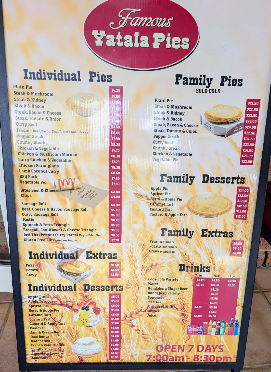 Menu, Famous Yatala Pies