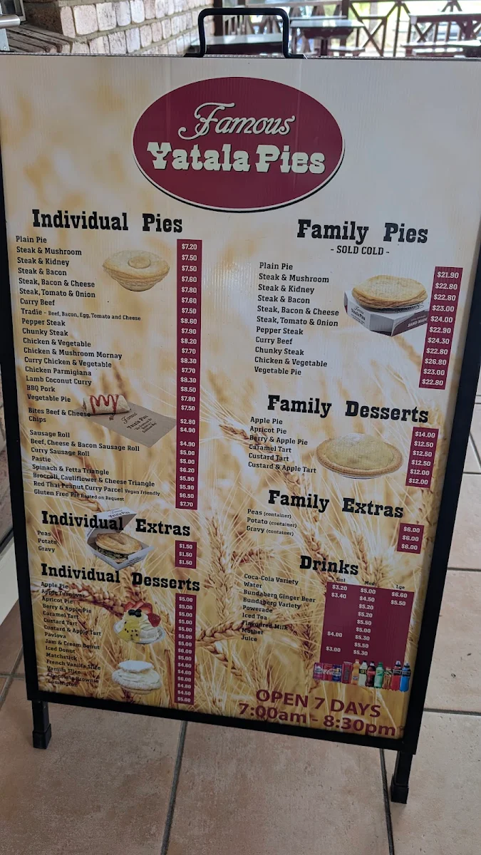 Menu, Famous Yatala Pies