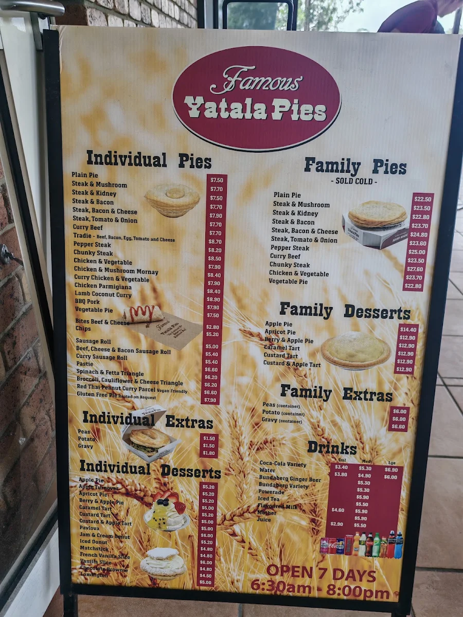 Menu, Famous Yatala Pies