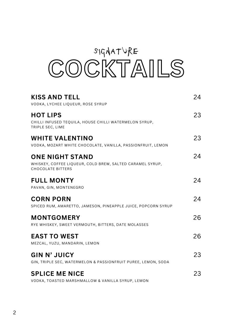 Menu, Loverboy Windsor