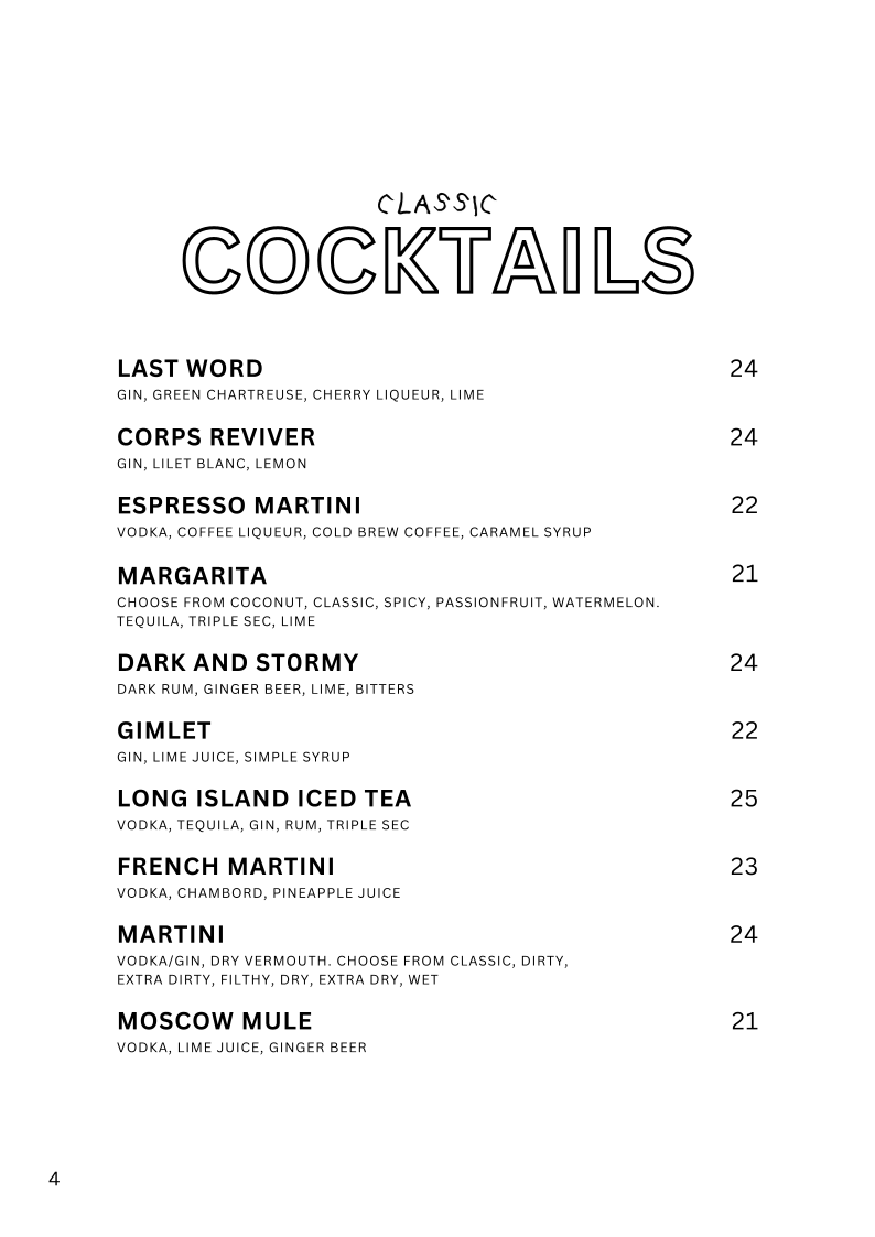 Menu, Loverboy Windsor
