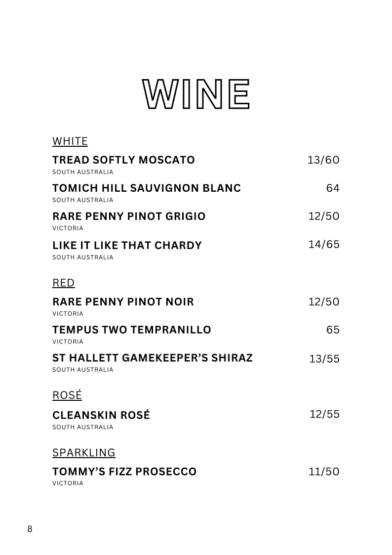 Menu, Loverboy Windsor