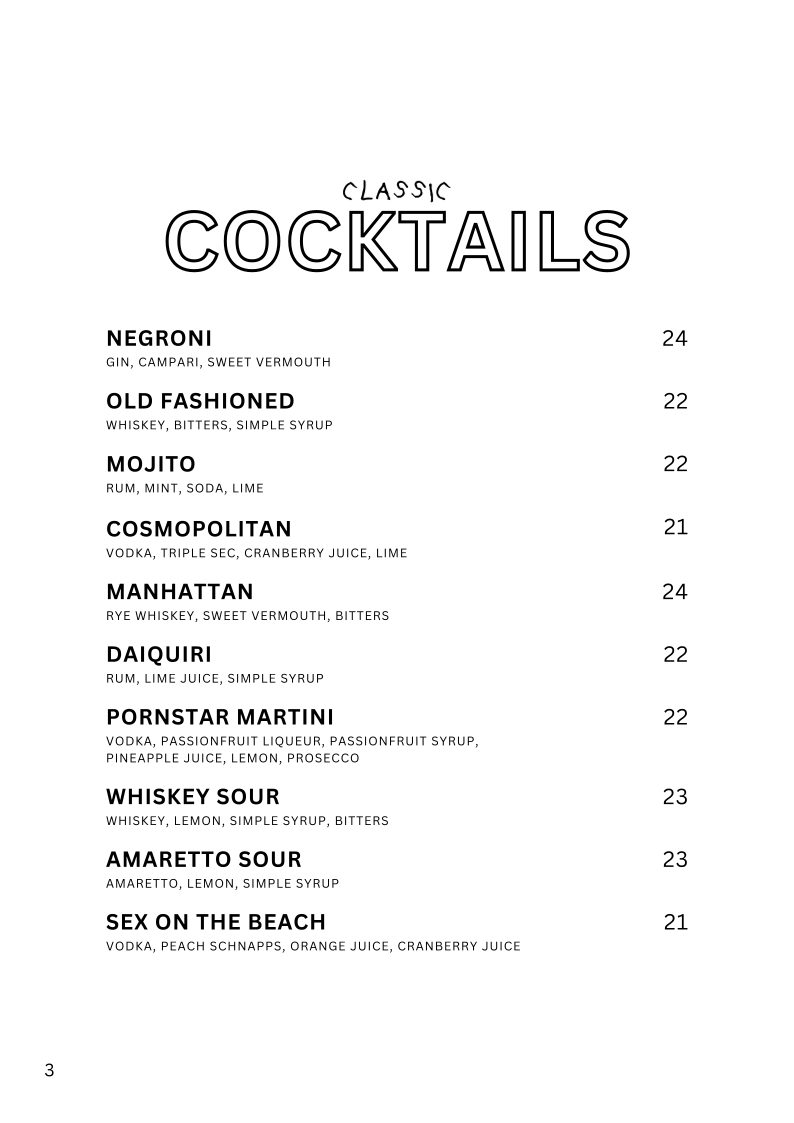 Menu, Loverboy Windsor