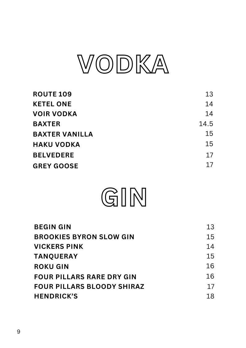 Menu, Loverboy Windsor