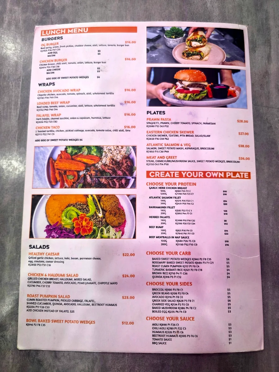 Menu, Nurish Cafe Bondi Junction