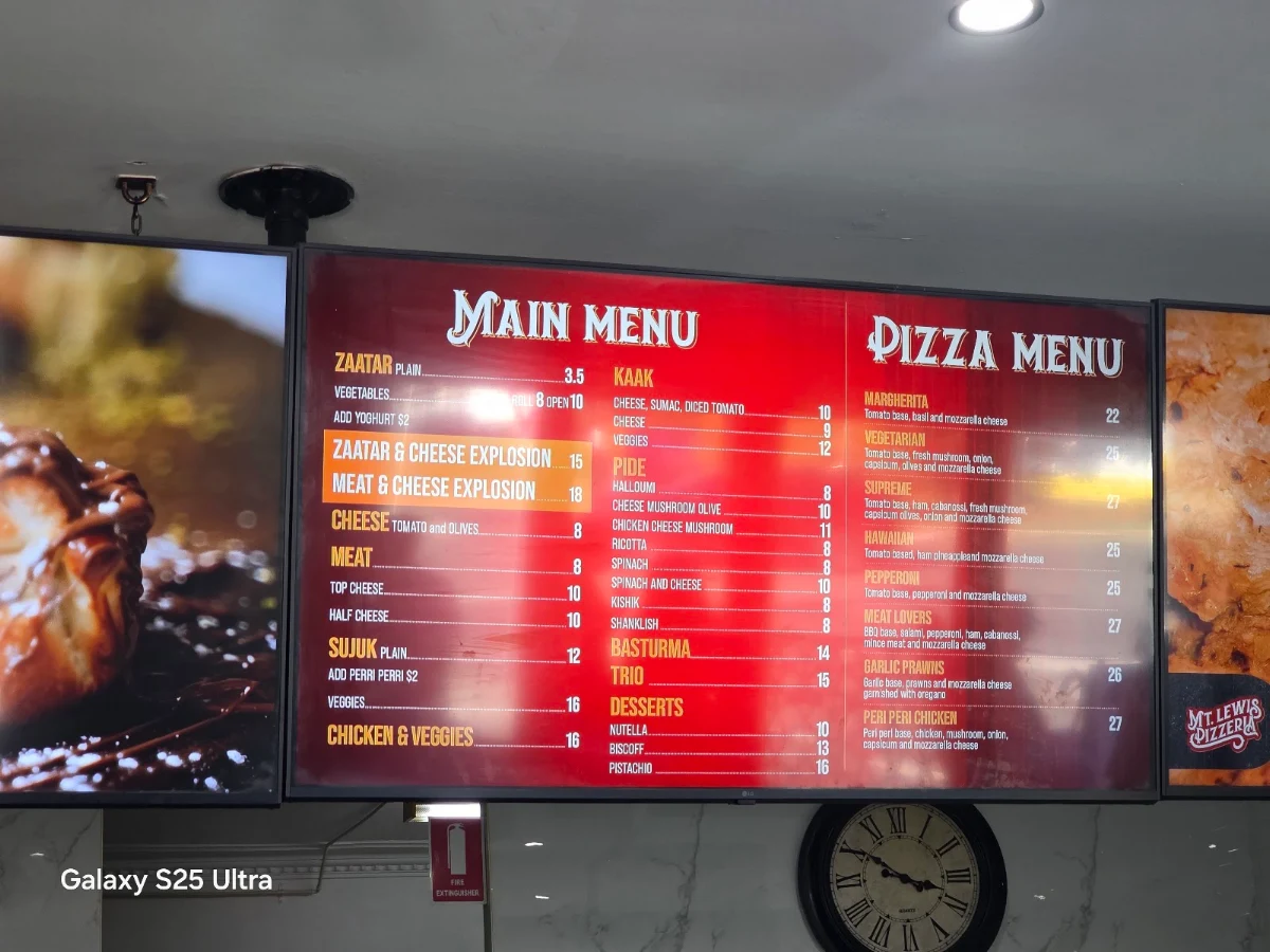 Menu, Lebanese Mt Lewis Pizzeria