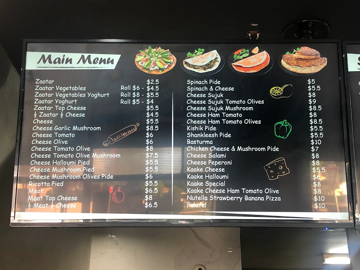 Menu, Lebanese Mt Lewis Pizzeria