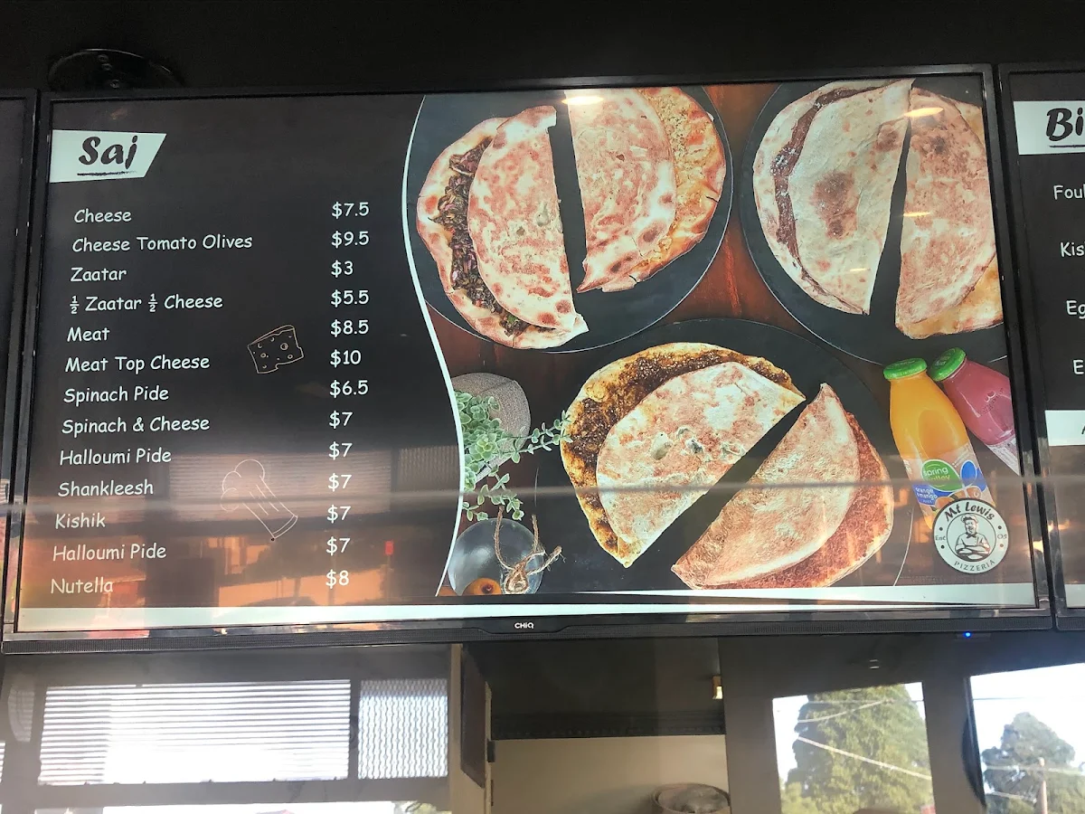 Menu, Lebanese Mt Lewis Pizzeria