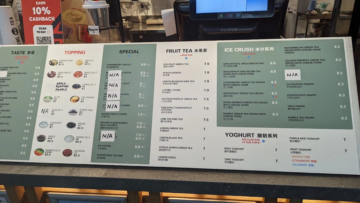 Menu, KING TEA Cabramatta