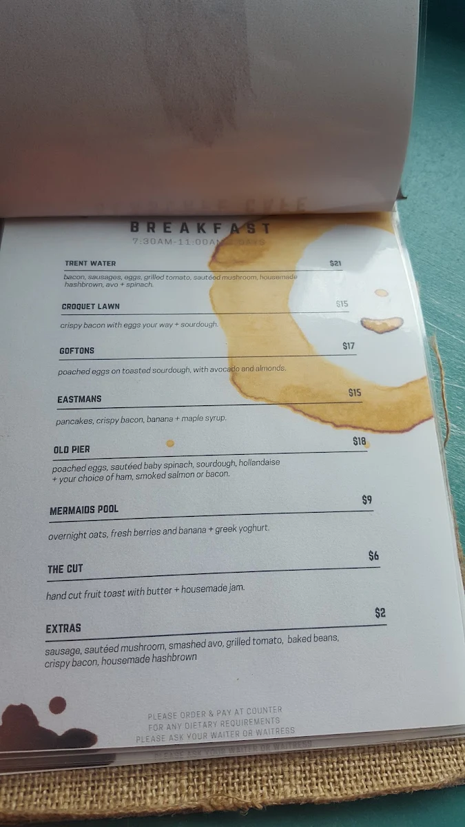Menu, Seascape Cafe