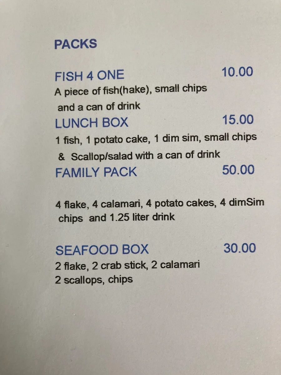 Menu, The Brook Fish n Chips
