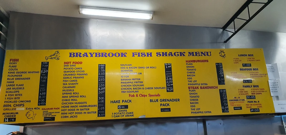 Menu, The Brook Fish n Chips